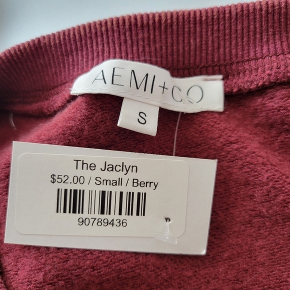 Aemi + Co. NWT Women's Small Burgundy Red Long Sleeve Cropped Sweatshirt Top - Picture 2 of 9